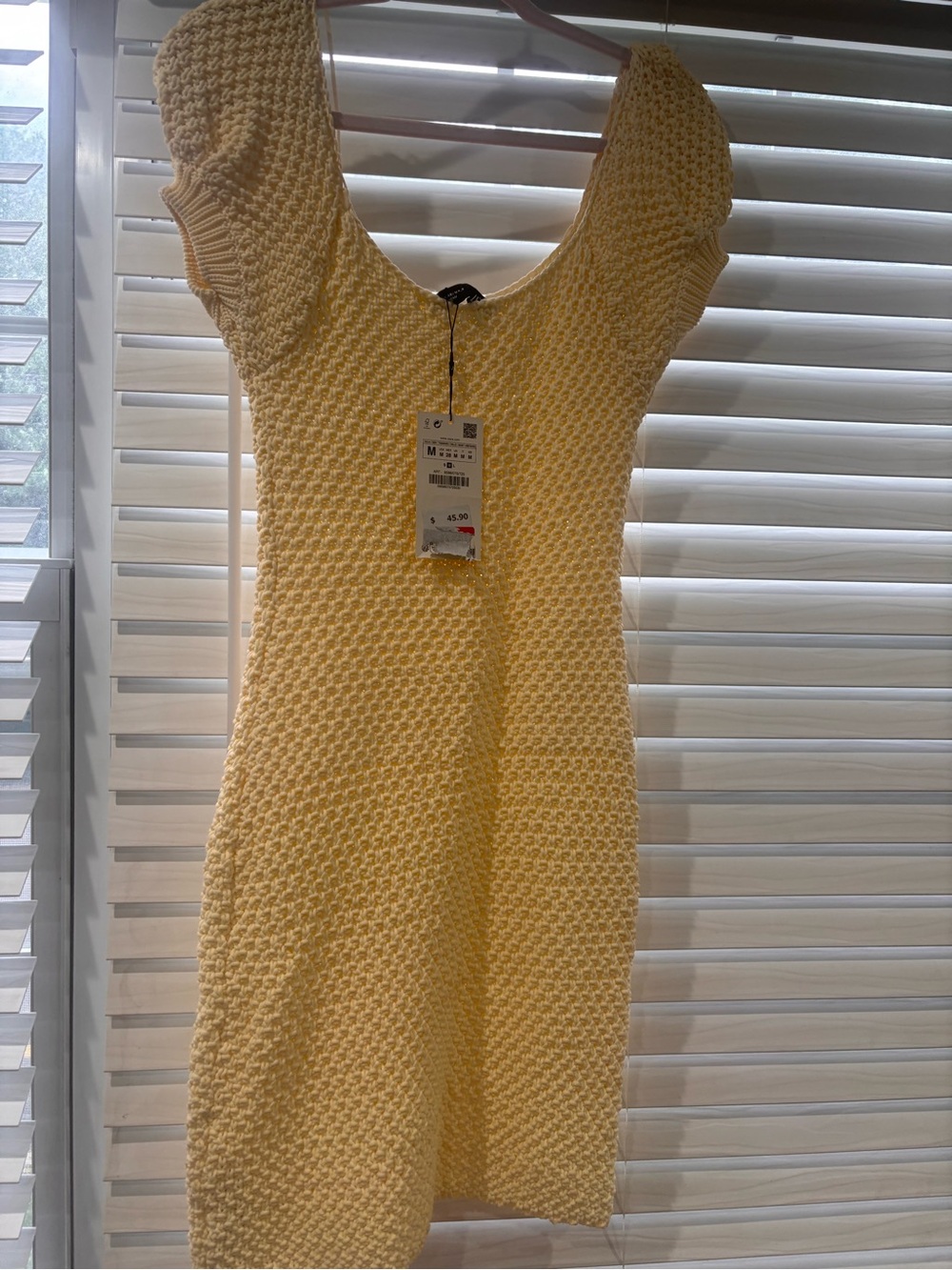 Zara Pale Yellow Textured Knit Dress